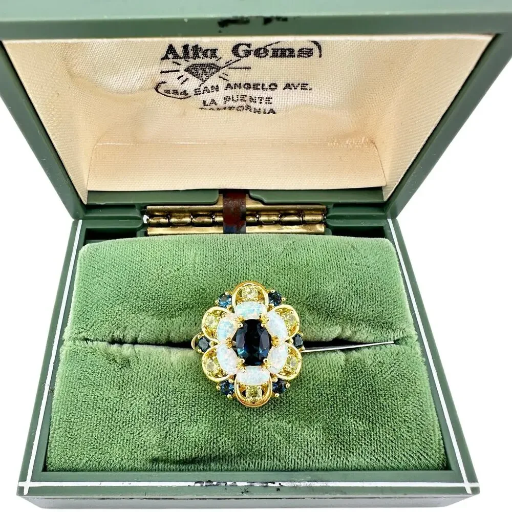 NWT 925 18K Gold Plated Lap Opal Swiss Blue Topaz Peridot PAJ Size 6 Ring